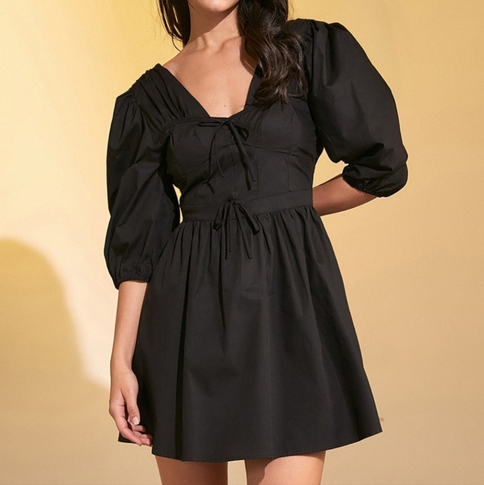 New! J. Ing Beautiful & Cute Half Puffy Sleeve Black Mini Dress Size XS